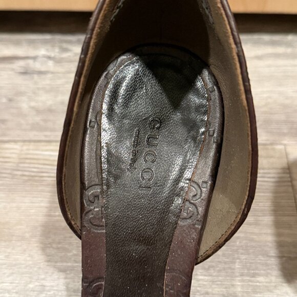 Gucci Brown Guccissima Leather Horsebit D'orsay Peep Toe Pumps Size 39 - Picture 5 of 7